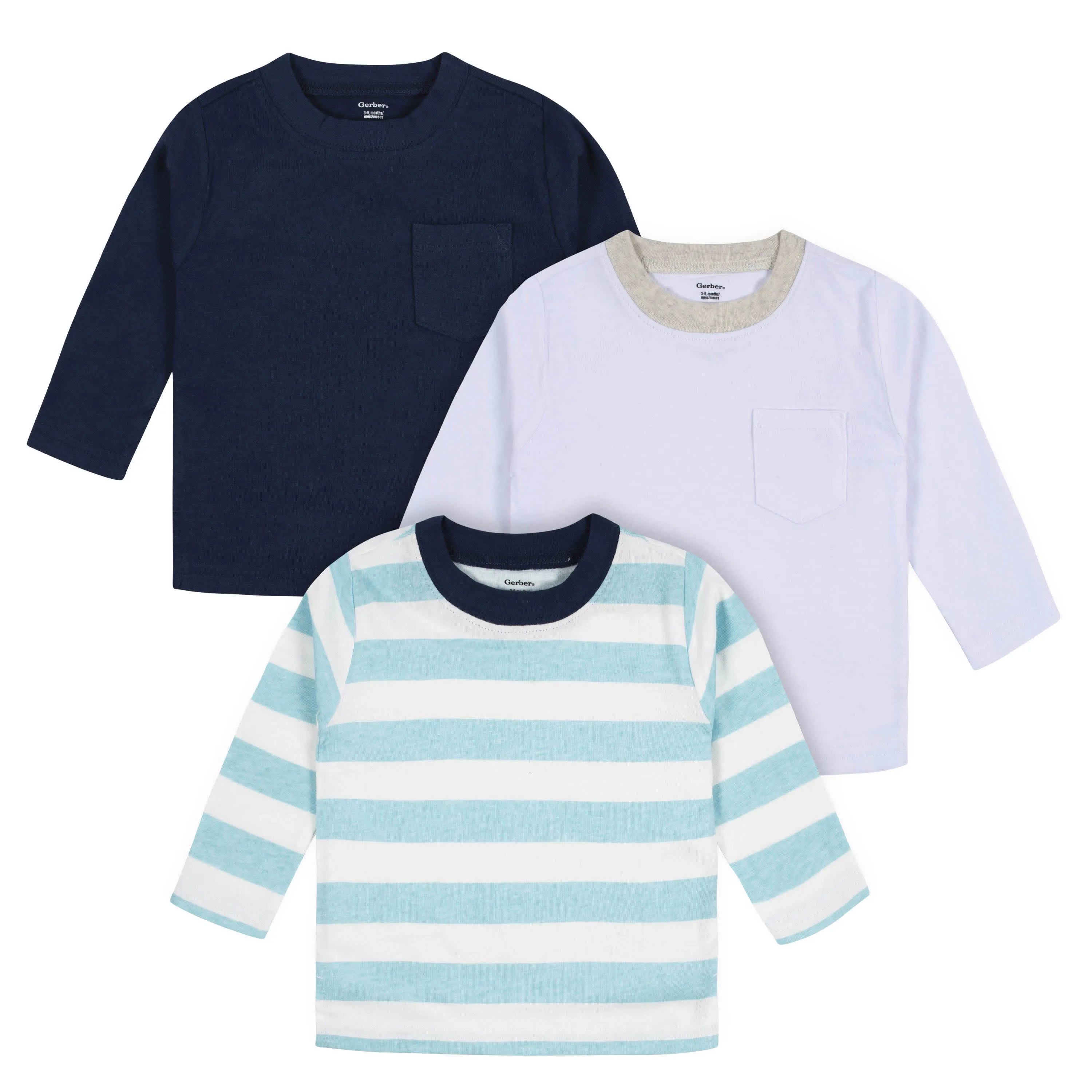 3-Pack Baby & Toddler Boys Royal Blues Long Sleeve Pocket Tees