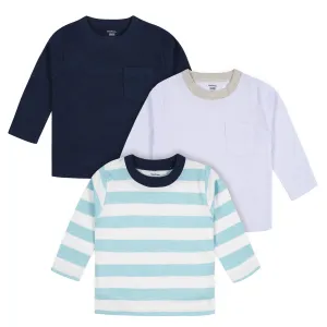 3-Pack Baby & Toddler Boys Royal Blues Long Sleeve Pocket Tees