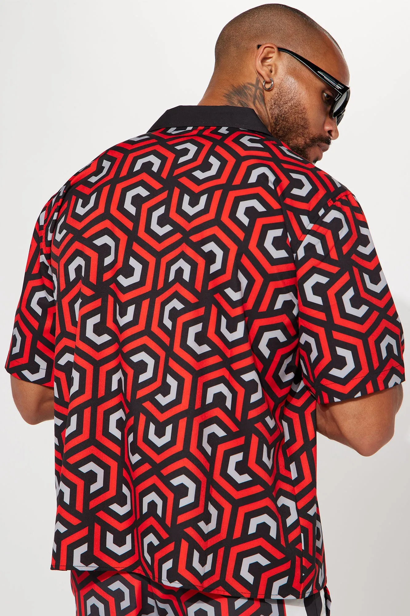 Abstract Scene Short Sleeve Button Up Shirt - Multi Color