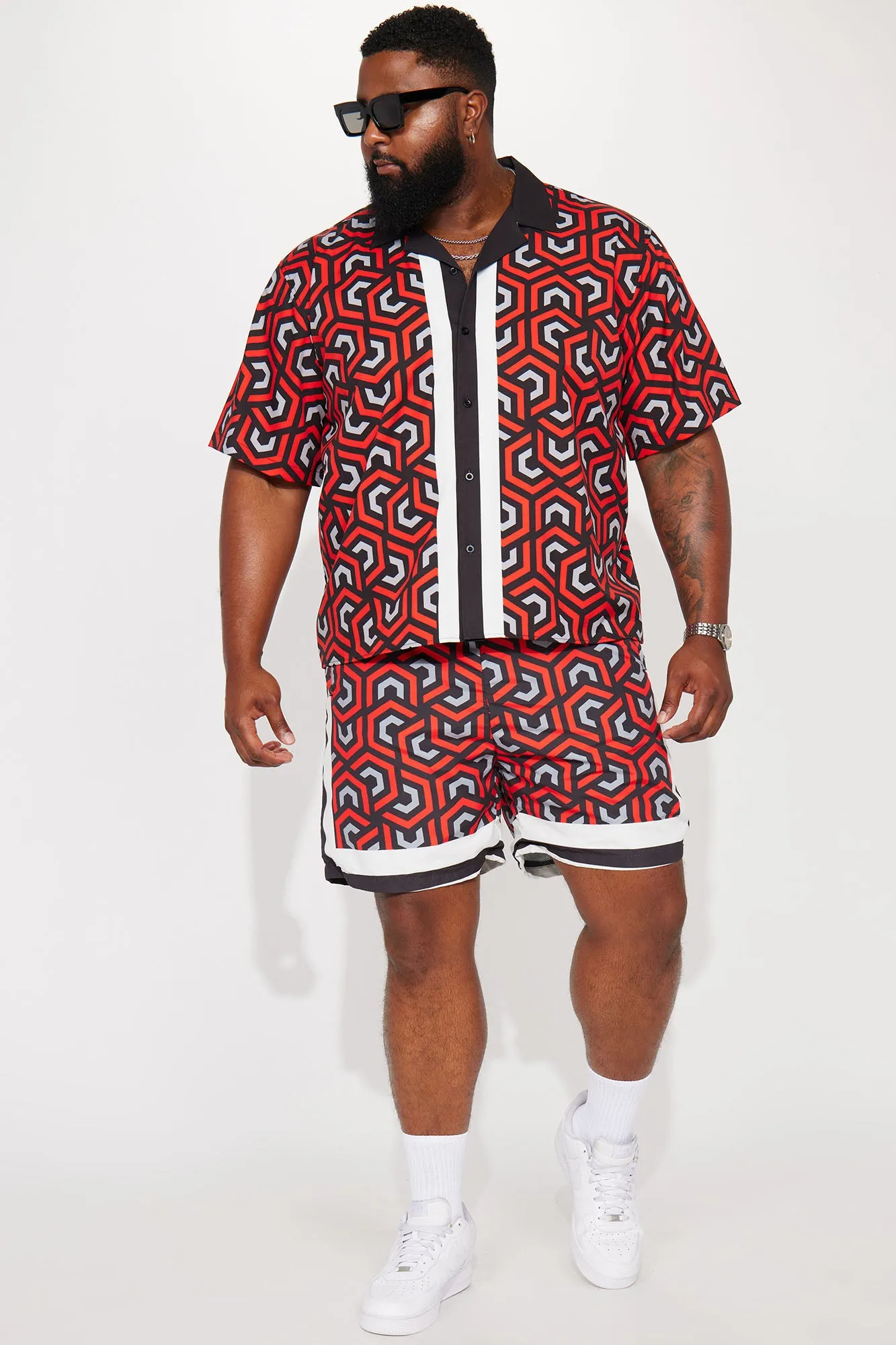 Abstract Scene Short Sleeve Button Up Shirt - Multi Color