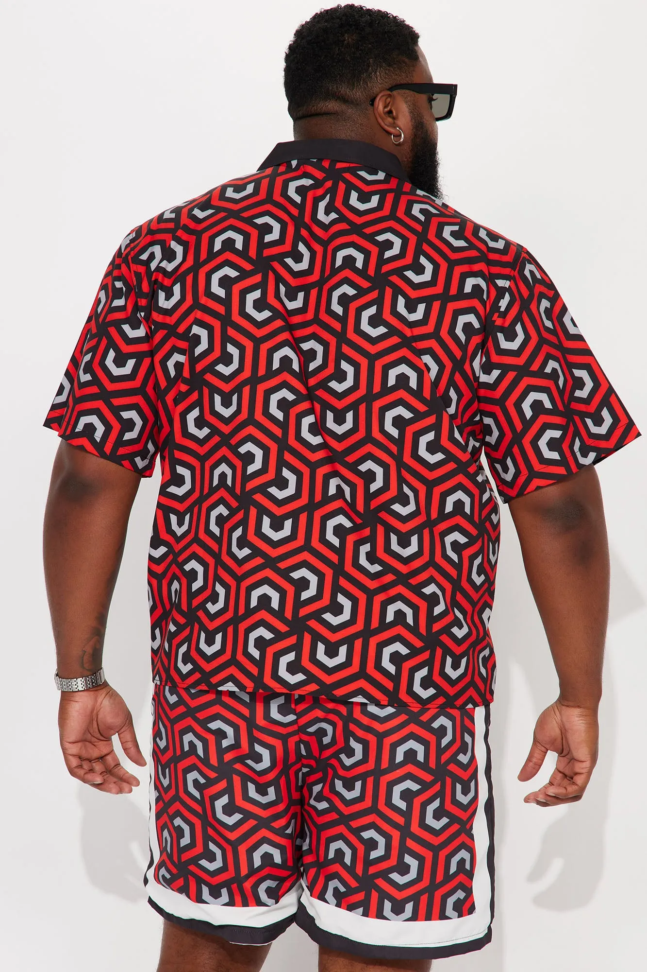 Abstract Scene Short Sleeve Button Up Shirt - Multi Color