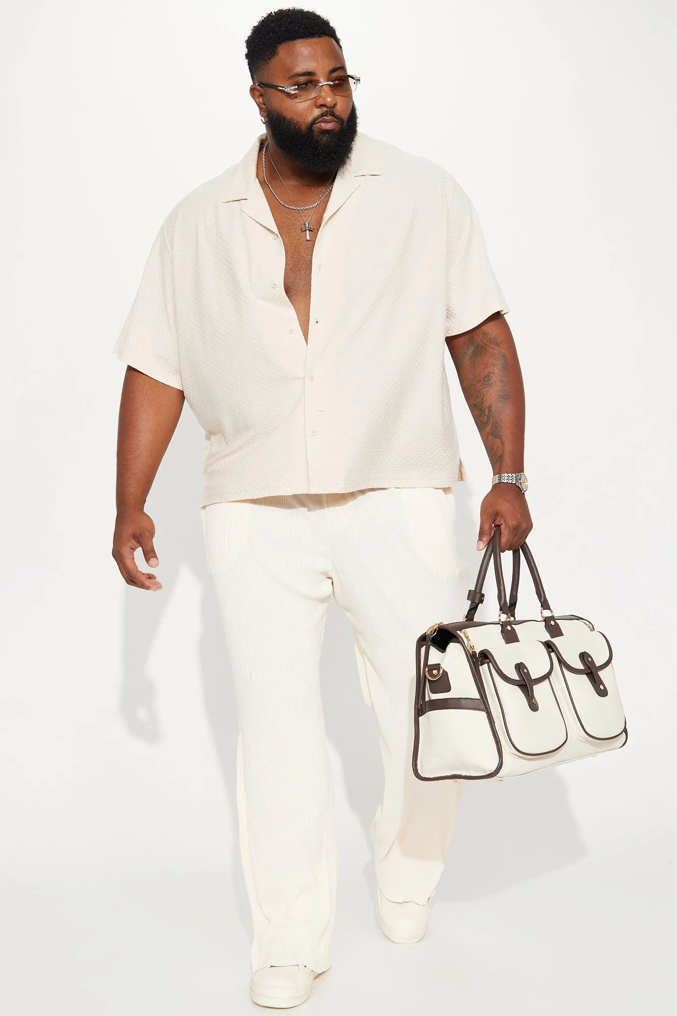 Afloat Textured Short Sleeve Cropped Button Up - Cream
