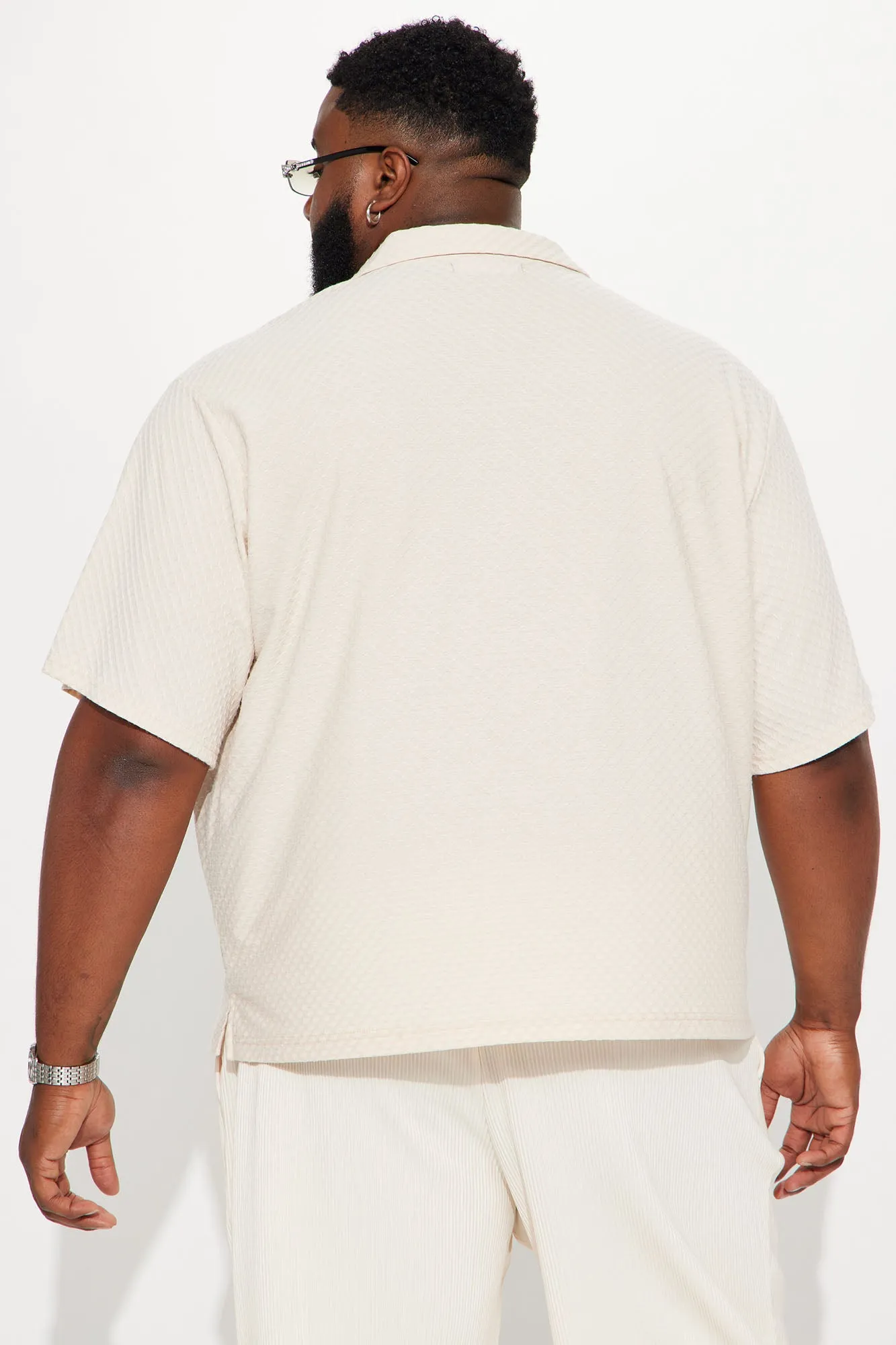 Afloat Textured Short Sleeve Cropped Button Up - Cream