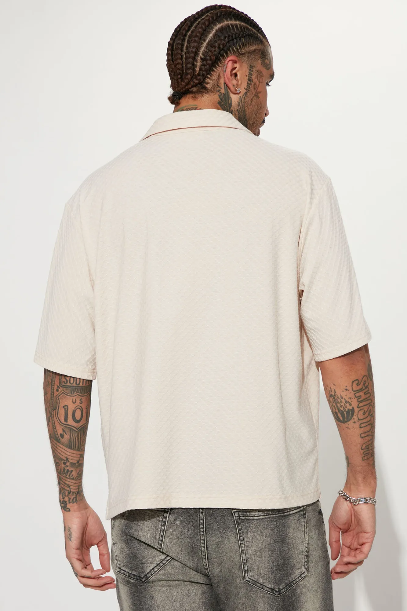 Afloat Textured Short Sleeve Cropped Button Up - Cream