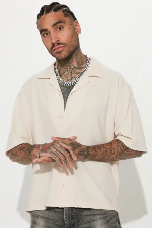 Afloat Textured Short Sleeve Cropped Button Up - Cream