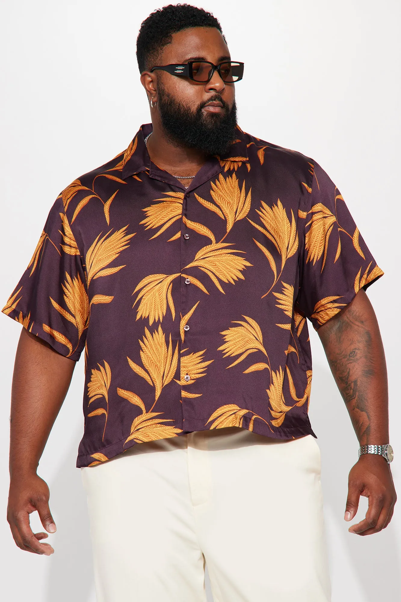 Against The Grain Short Sleeve Button Up - Brown