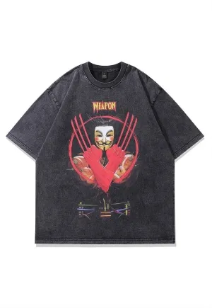 Anime t-shirt Japanese cartoon tee retro movie top in grey