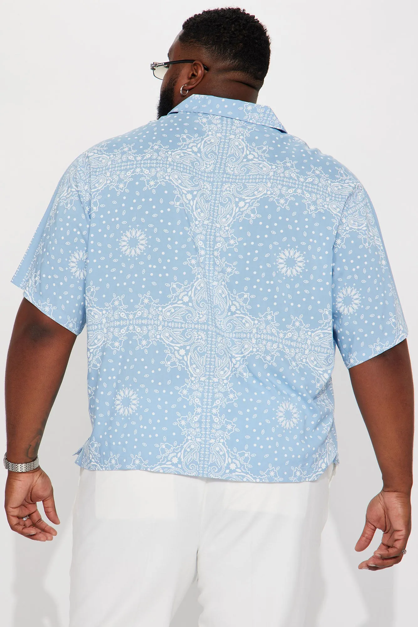Baroque Paisley Short Sleeve Button Up - Blue