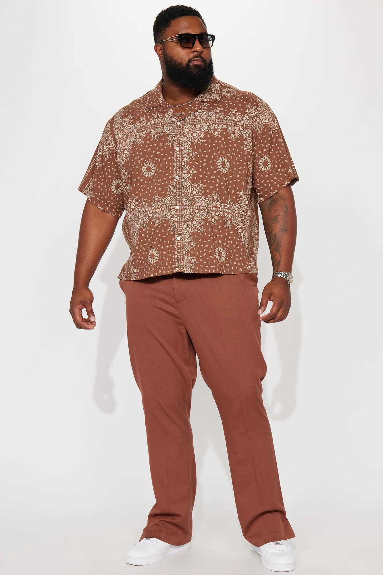 Baroque Paisley Short Sleeve Button Up - Brown
