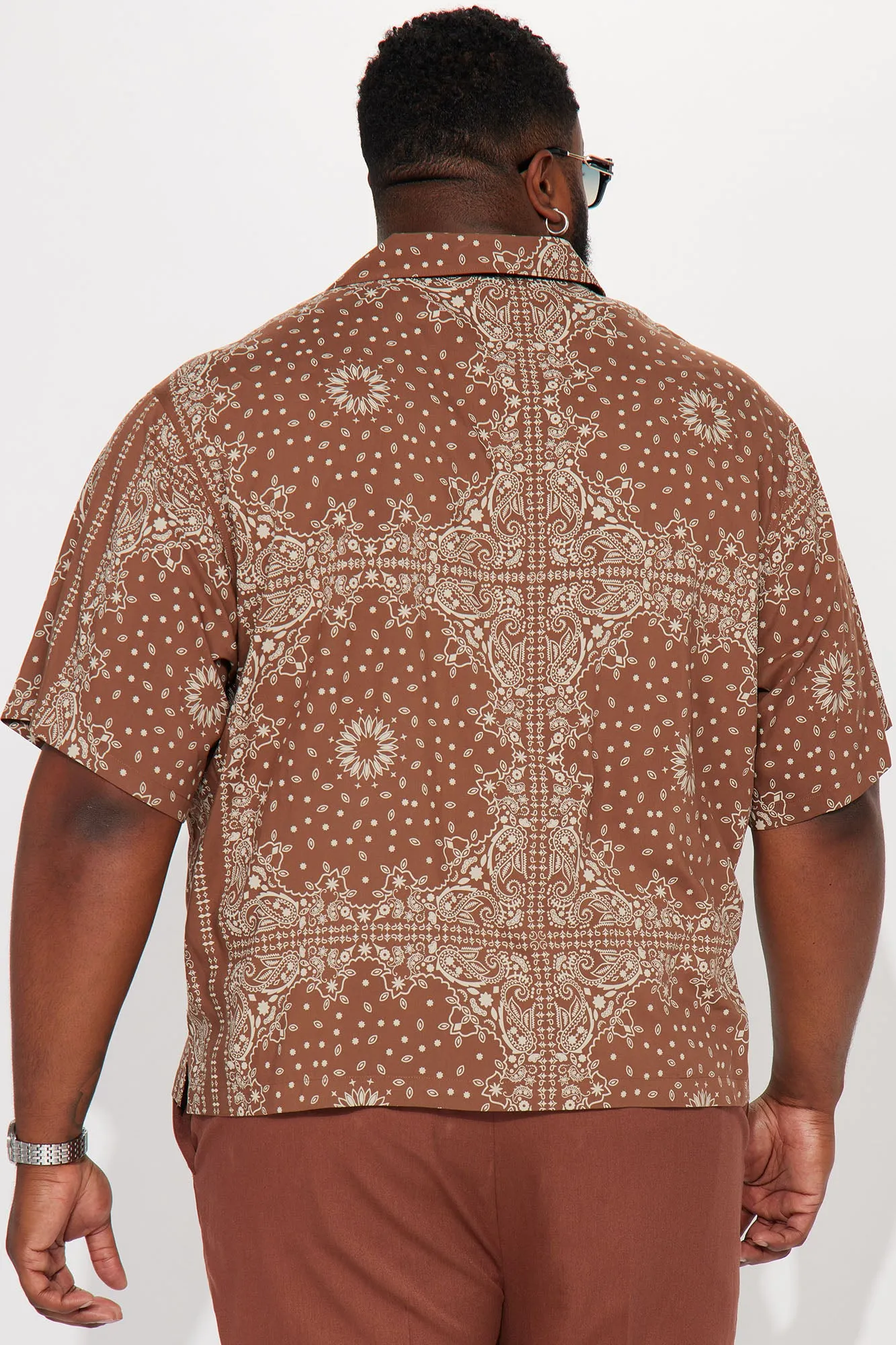 Baroque Paisley Short Sleeve Button Up - Brown