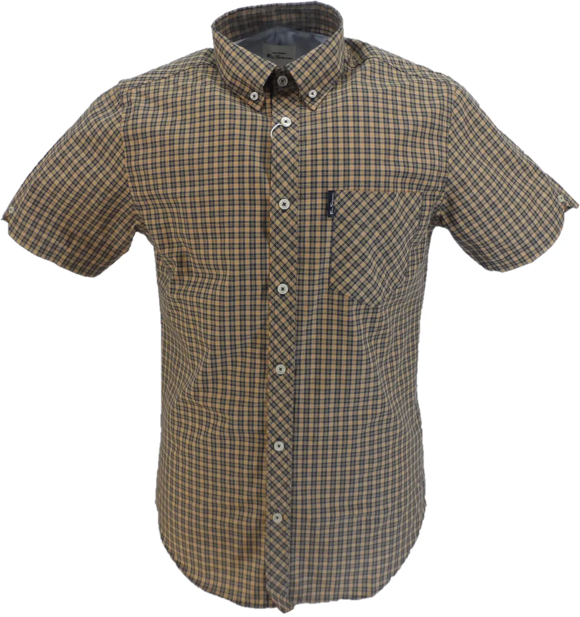 Ben Sherman Mens Sand Brown Check Short Sleeved Shirt