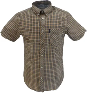 Ben Sherman Mens Sand Brown Check Short Sleeved Shirt