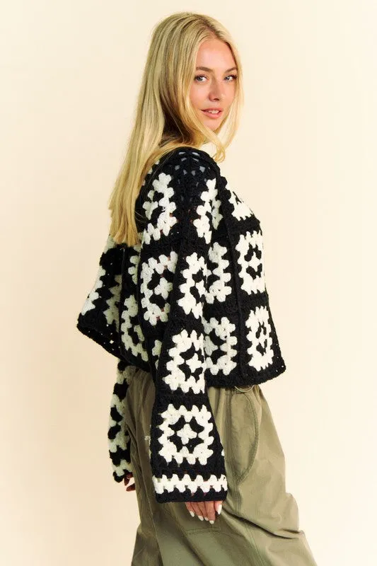 Black and White Flower Crochet Cardigan - Regular and Plus Size