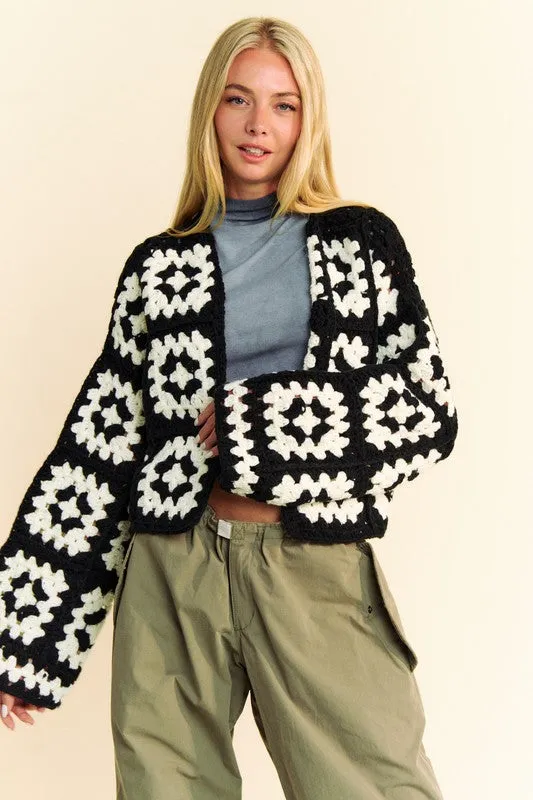 Black and White Flower Crochet Cardigan - Regular and Plus Size