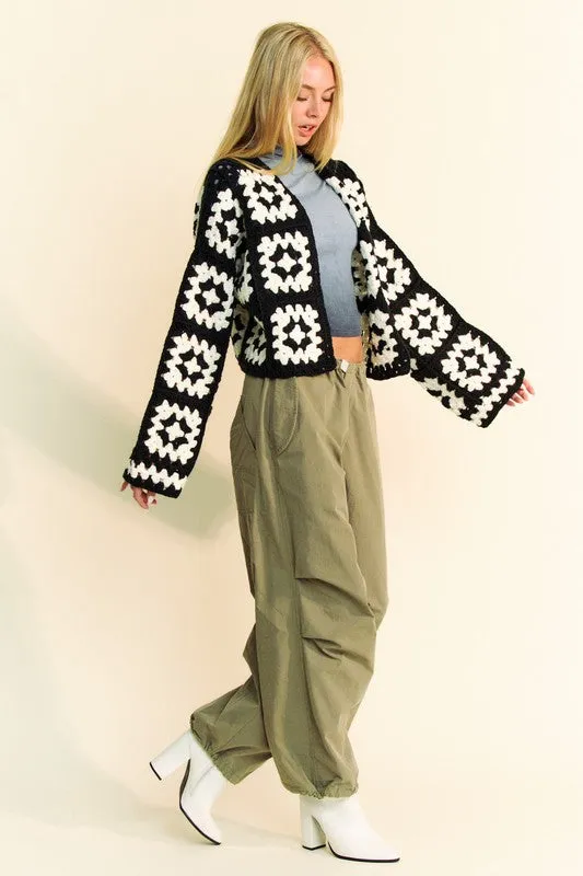 Black and White Flower Crochet Cardigan - Regular and Plus Size