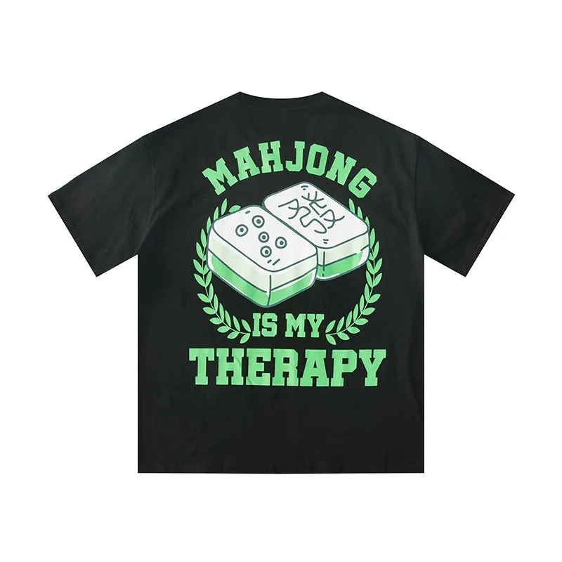 BLACK ENERGY MAHJONG IS MY THERAPY JAPANESE STYLE CREW NECK T SHIRTS