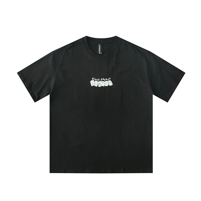 BLACK ENERGY MAHJONG IS MY THERAPY JAPANESE STYLE CREW NECK T SHIRTS