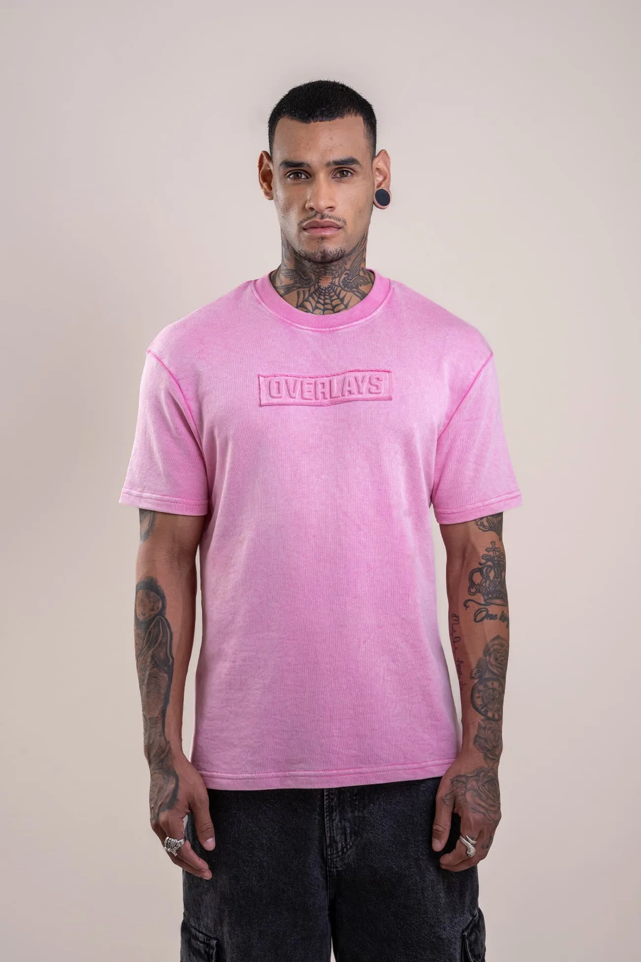 Blush Acid Distressed Embossed Heavy Weight Relaxed Fit T-Shirt