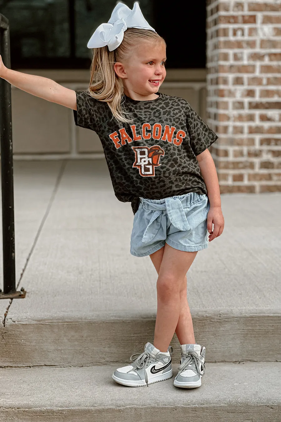 BOWLING GREEN FALCONS "ALL THE CHEER" LEOPARD STANDARD FIT CREW NECK TODDLER TEE
