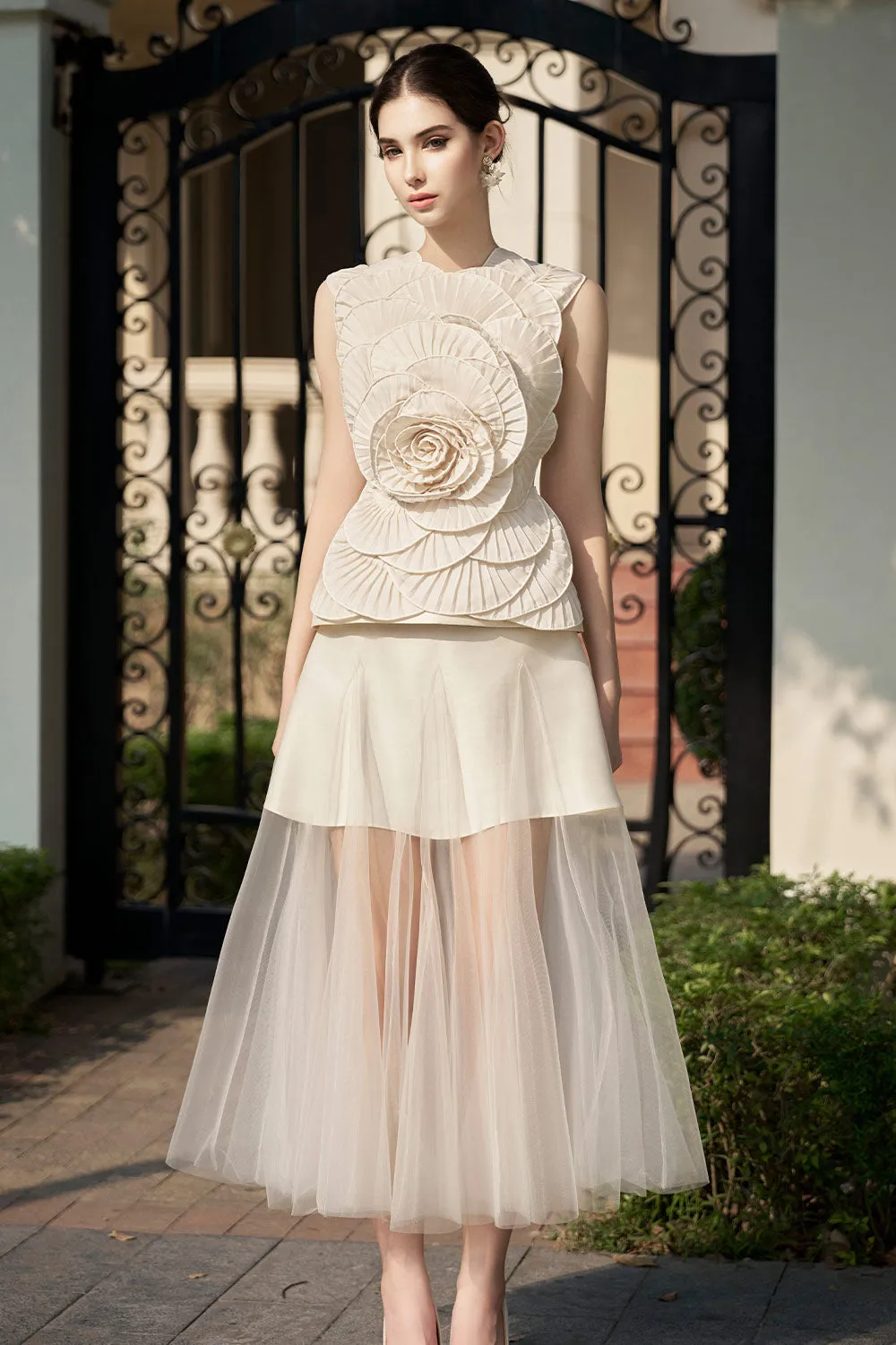 Brittany Peplum Flower Applique Chiffon Top