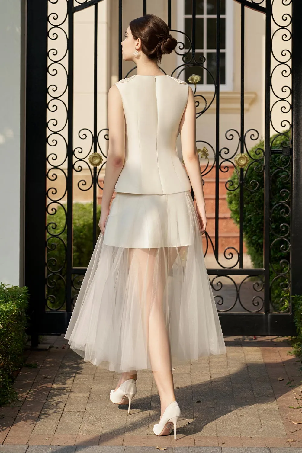 Brittany Peplum Flower Applique Chiffon Top