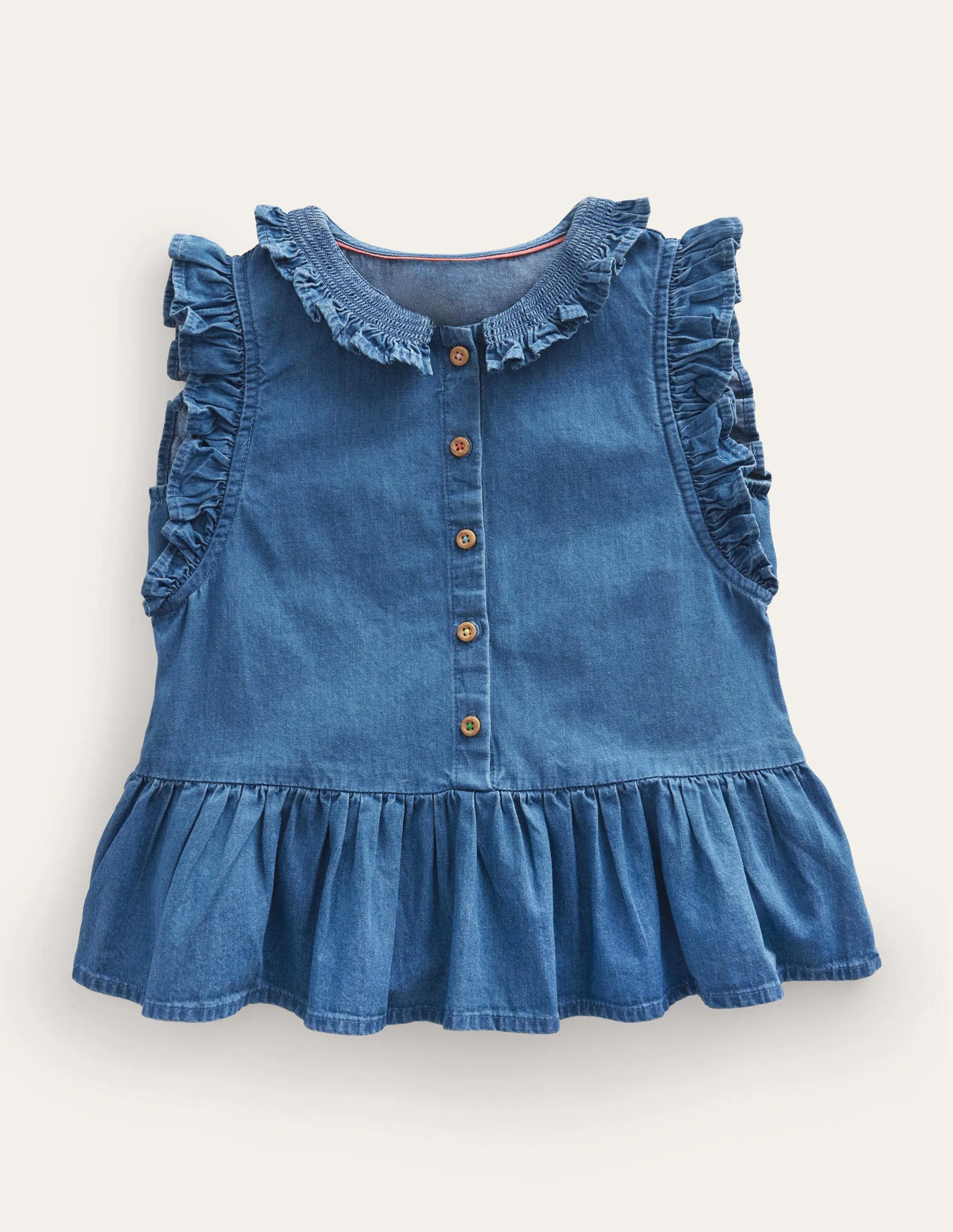 Chambray Frill Sleeve Blouse-Chambray Blue