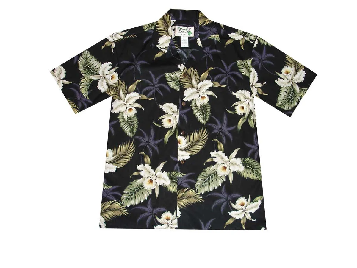 Classis White Orchid Cotton Men's Aloha Shirt