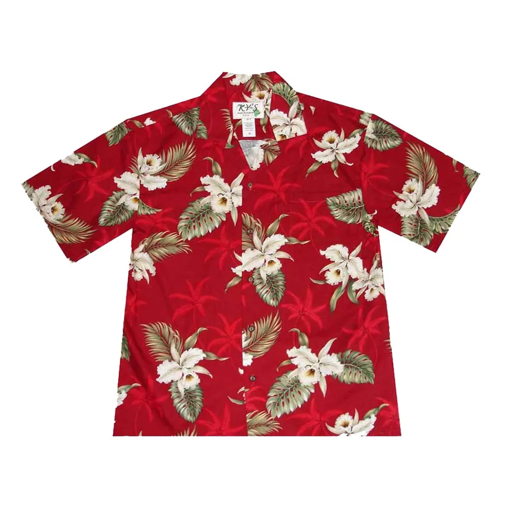Classis White Orchid Cotton Men's Aloha Shirt