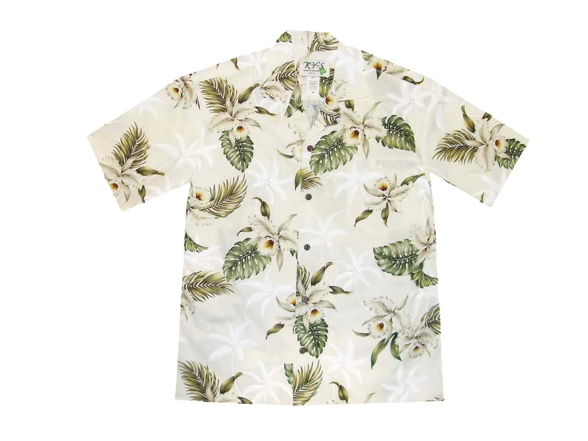 Classis White Orchid Cotton Men's Aloha Shirt