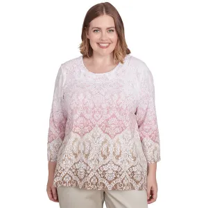 Coming Up Roses Ombre Medallion Knit Shirt Women Size