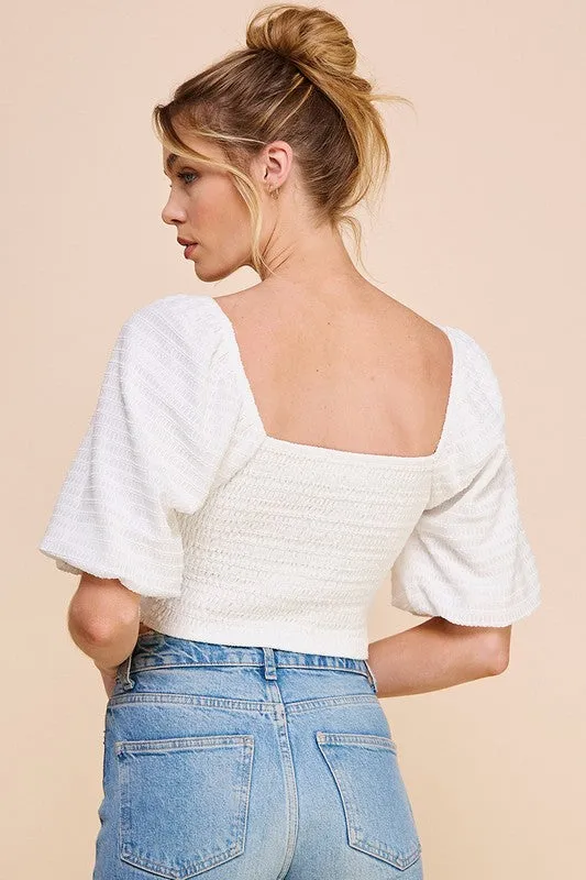 Cropped & Smocked Jacquard Top