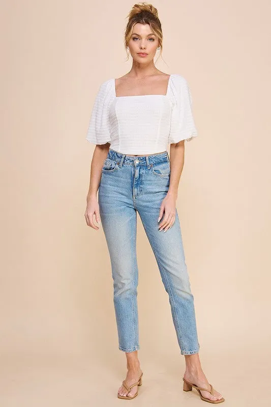 Cropped & Smocked Jacquard Top