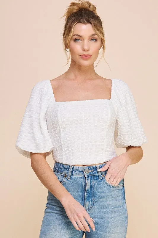 Cropped & Smocked Jacquard Top