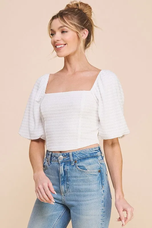 Cropped & Smocked Jacquard Top