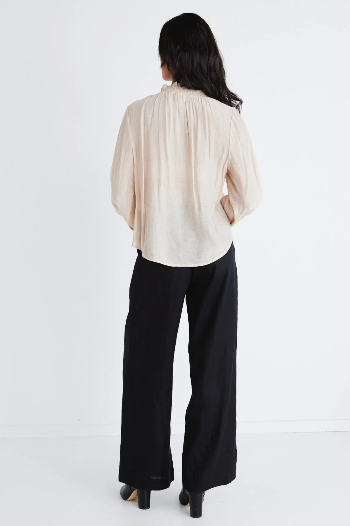 Embrace Champagne Textured High Neck Shirred Top