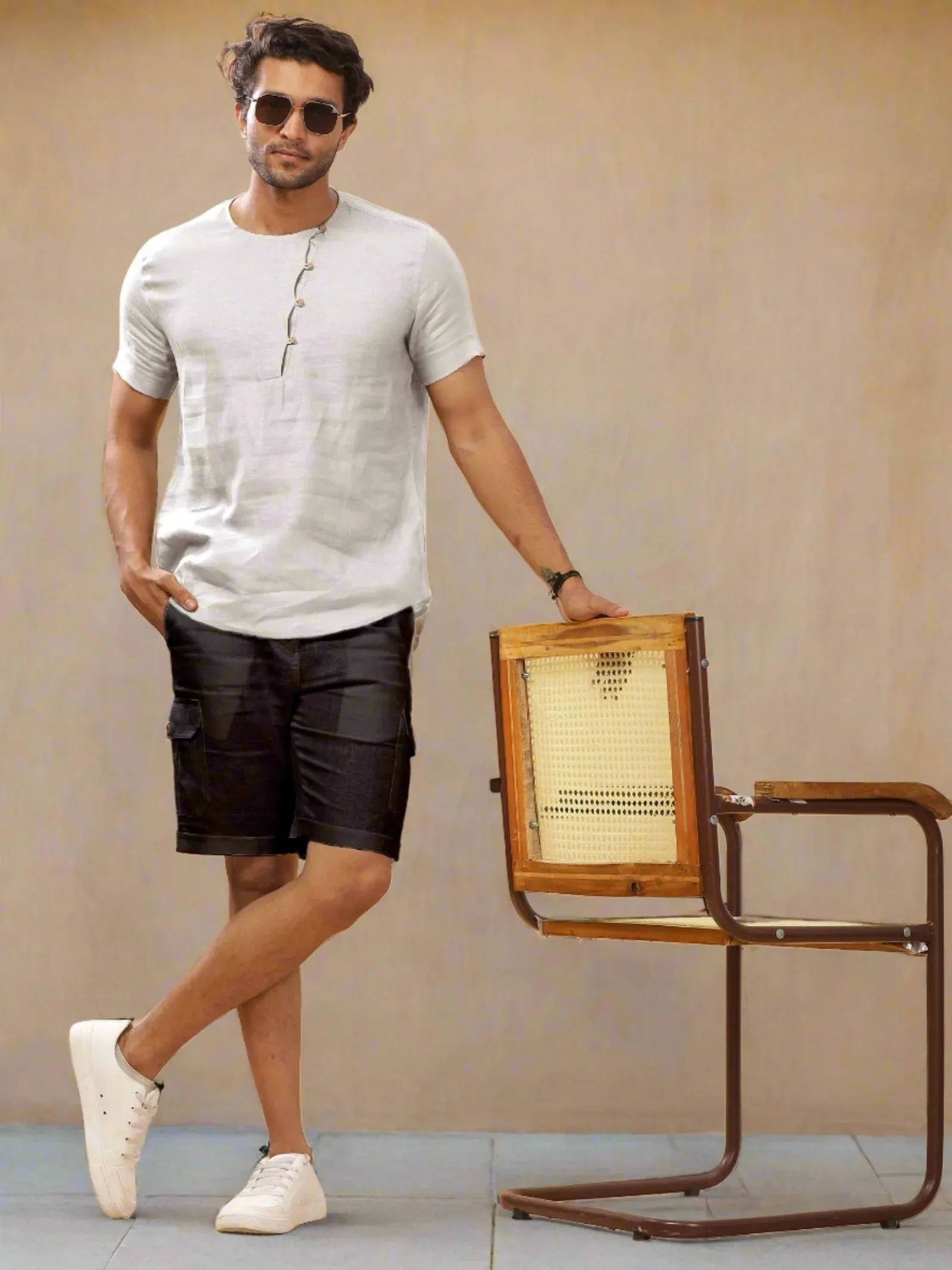 Evan - Pure Linen Short Sleeve T-Shirt - White