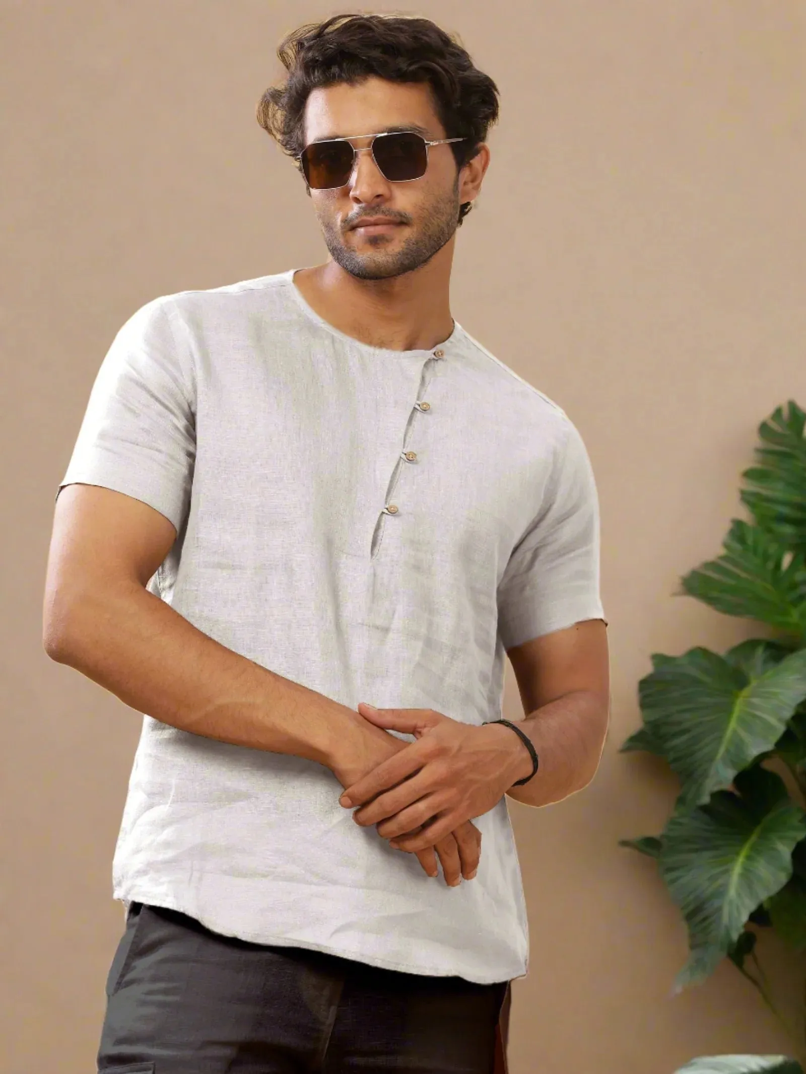 Evan - Pure Linen Short Sleeve T-Shirt - White