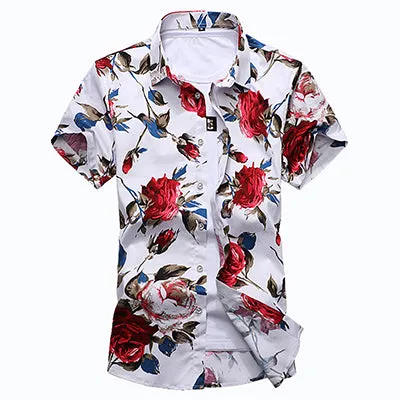 Fashion Mens Slim Fit Short Sleeve Floral Shirt