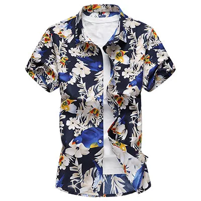 Fashion Mens Slim Fit Short Sleeve Floral Shirt