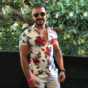 Fashion Mens Slim Fit Short Sleeve Floral Shirt