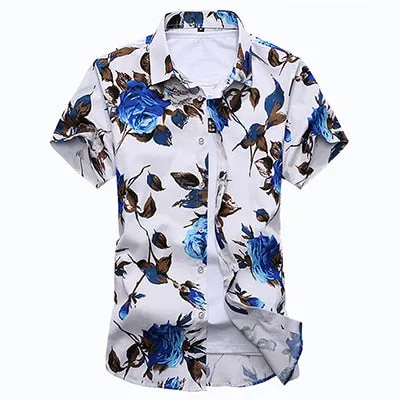 Fashion Mens Slim Fit Short Sleeve Floral Shirt