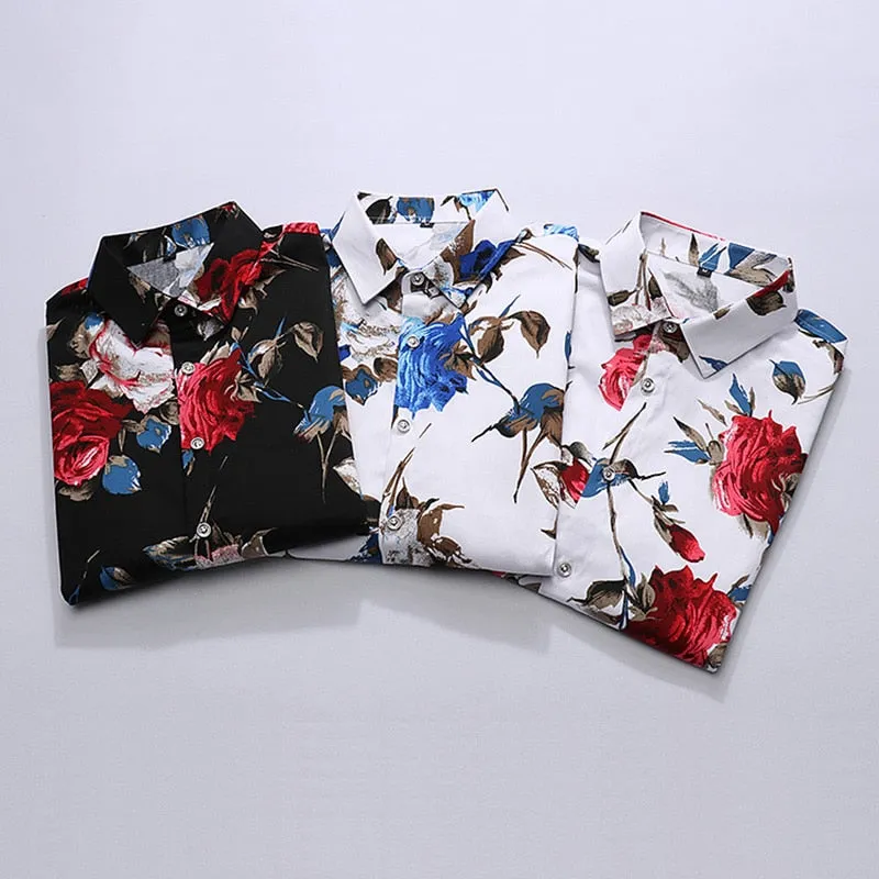 Fashion Mens Slim Fit Short Sleeve Floral Shirt