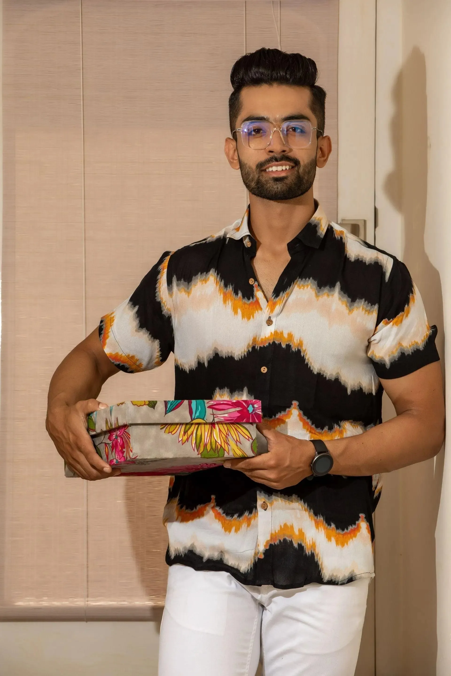 Firangi Yarn Black Tie&Dye Crepe Shirt For Men - Half Sleeves