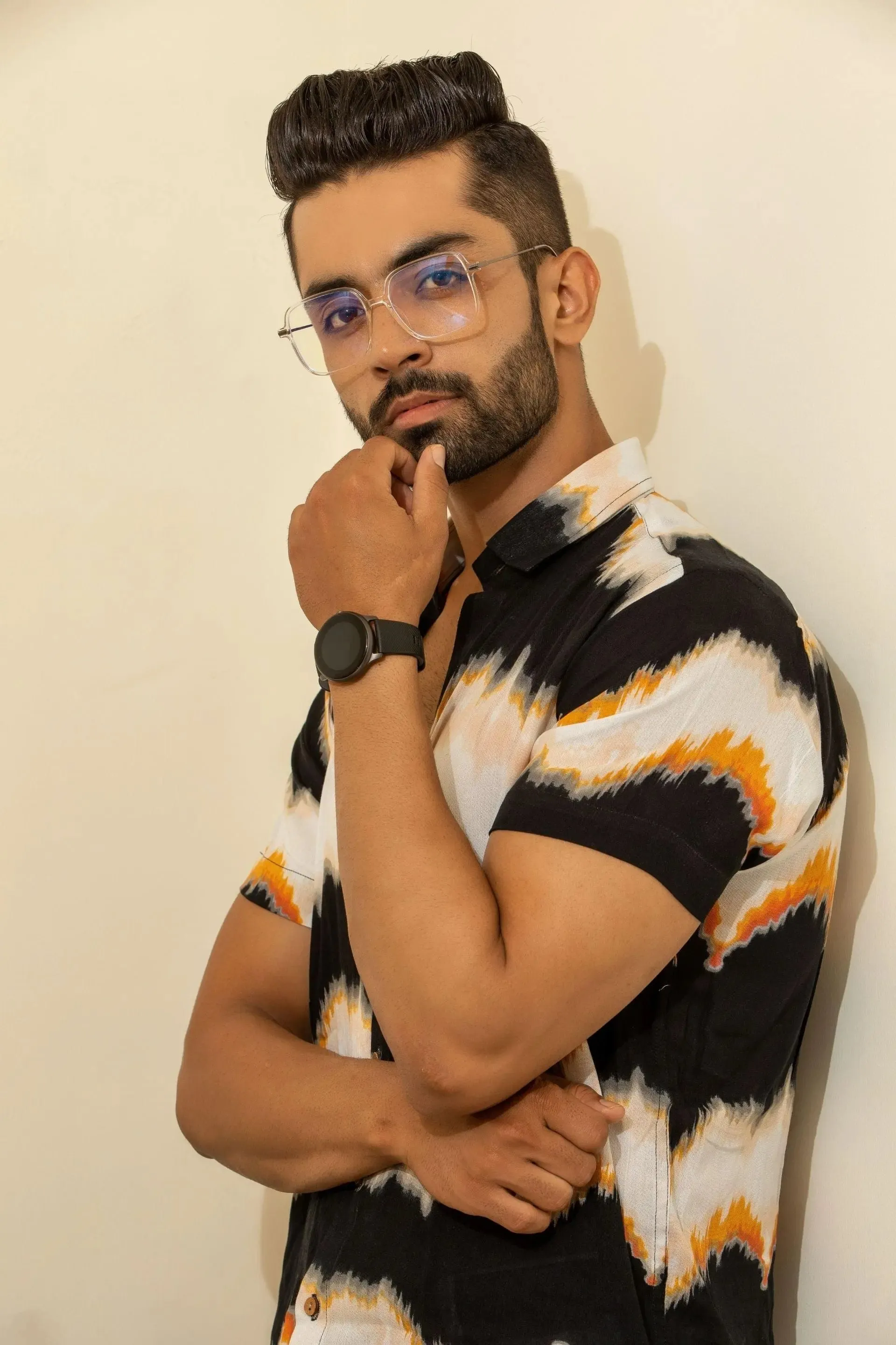 Firangi Yarn Black Tie&Dye Crepe Shirt For Men - Half Sleeves