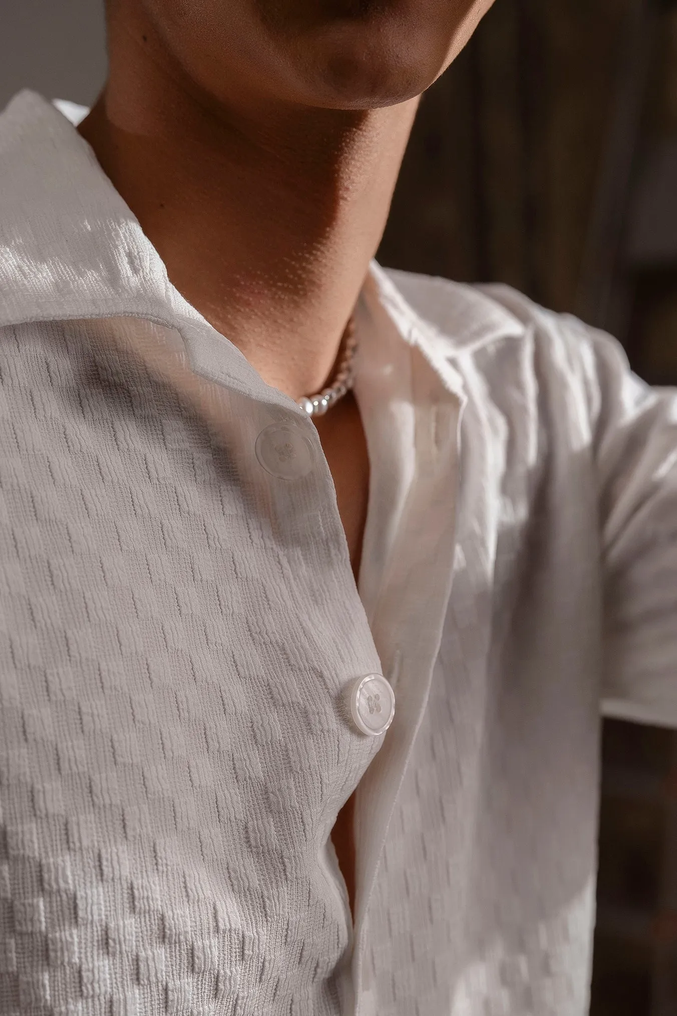 Firangi Yarn Men's Full Sleeve Bubble Cube Self Design Shirt White