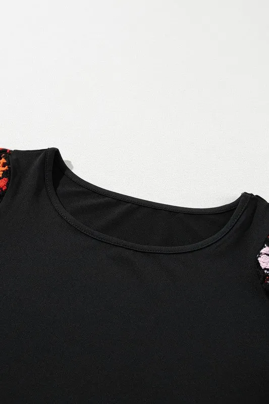 Floral Hollowed Crochet Sleeve Boho T Shirt top