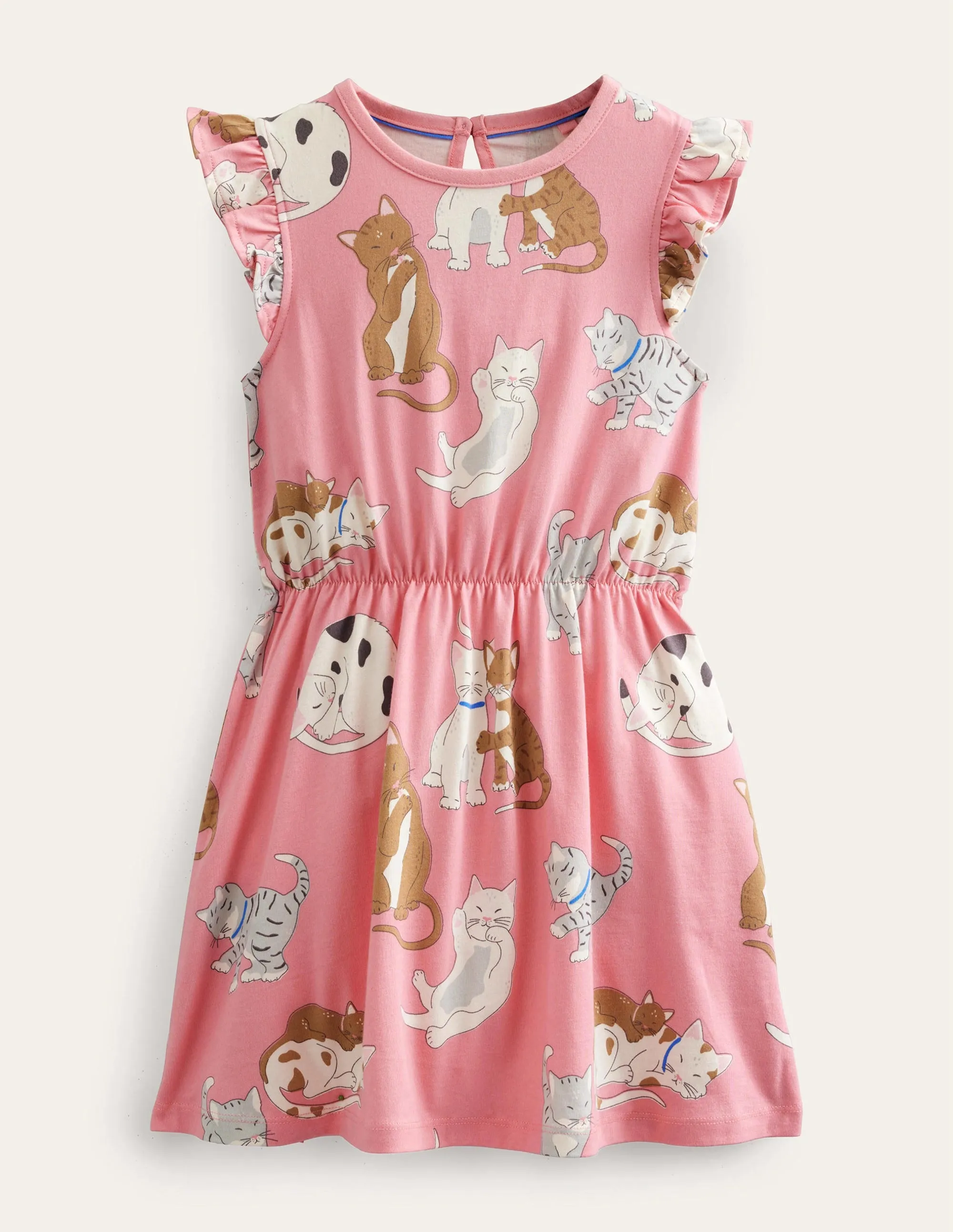 Frill Sleeve Jersey Dress-Crab Apple Pink Cats