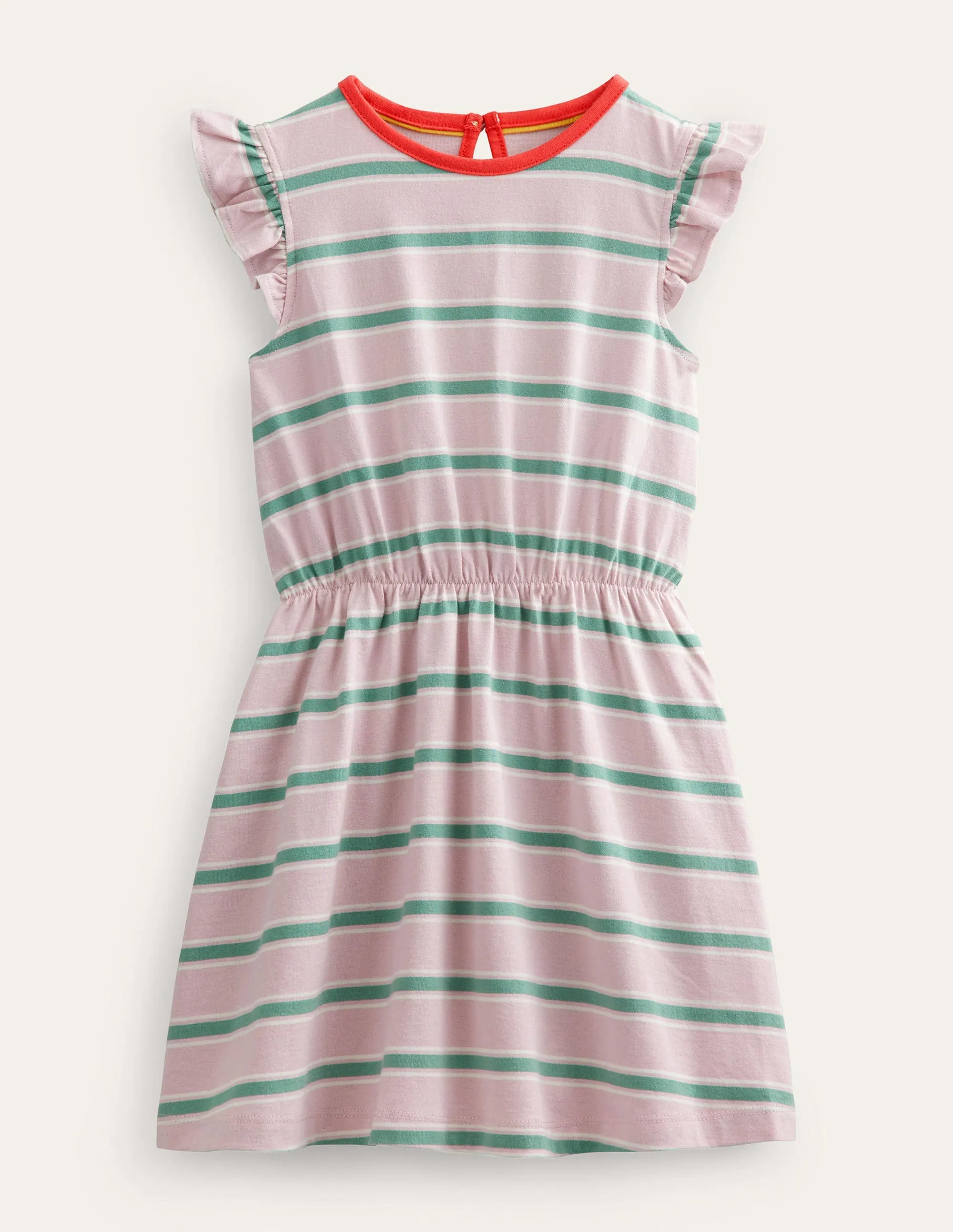 Frill Sleeve Jersey Dress-French Pink/Csarite Green