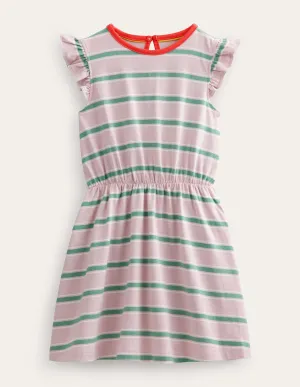 Frill Sleeve Jersey Dress-French Pink/Csarite Green