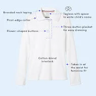 Girls Long Sleeve Interlock Polo with Picot Collar
